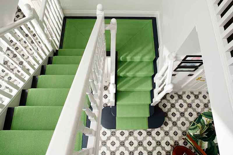 carpet new hadley lime on stairs